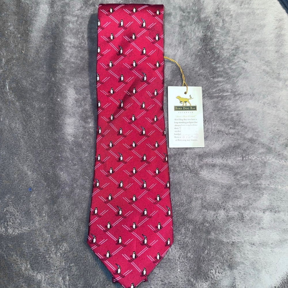 NWT Bird Dog Bay Neckware 100% Silk “Black Diamond Penguin” Neck Tie